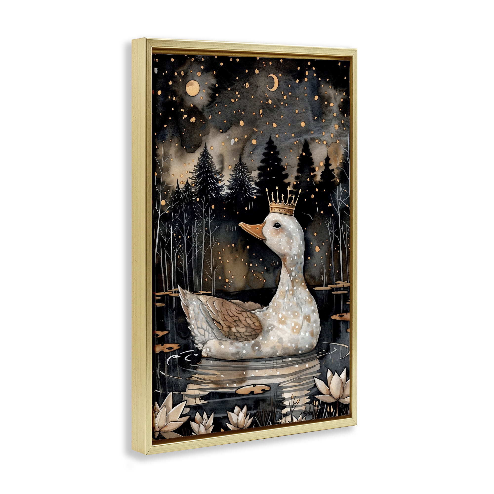 Stupell Industries Regal Duck at Night Animals & Insects Painting Gold Floater Framed Art Print Wall Art, 21 x 31