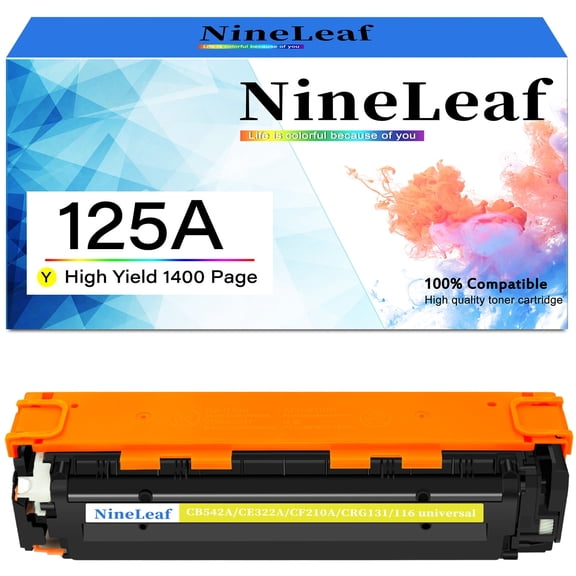 NineLeaf High Capacity Compatible Toner Cartridge Replacement for HP125A CB542A work for LaserJet CM1312 CM1312nfi MFP CP1215 CP1515n CP1518ni Series Printers (Yellow,1 Pack)