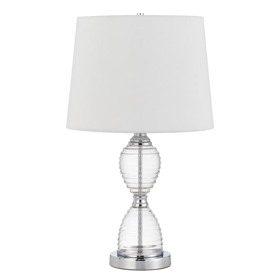 23 Inch Hourglass Ribbed Glass Base Table Lamp, Dimmer, Clear- Saltoro Sherpi