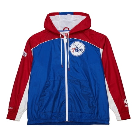 Men s Mitchell & Ness Royal/Red Philadelphia 76ers Hardwood Classics Big Shot Premium Full-Zip Windbreaker Jacket