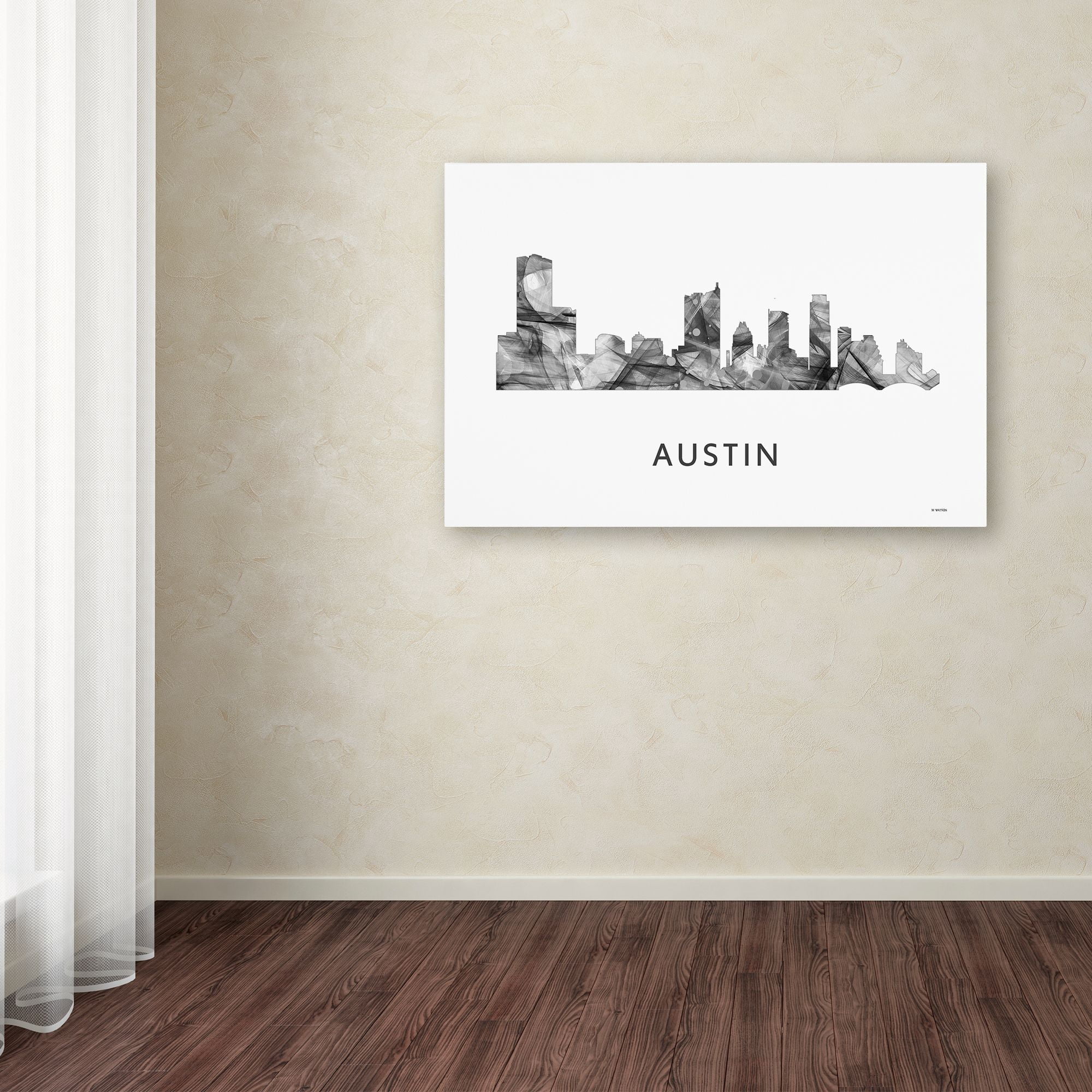 Trademark Fine Art 'Austin Texas Skyline WB-BW' Canvas Art by Marlene Watson