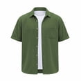 thumbnail image 4 of WIZUTIZ Men's Retro Solid-Color Corduroy Lapel Short-Sleeved Shirt Button Down Overshirt Loose Stylish Solid Color Shirt, 4 of 5