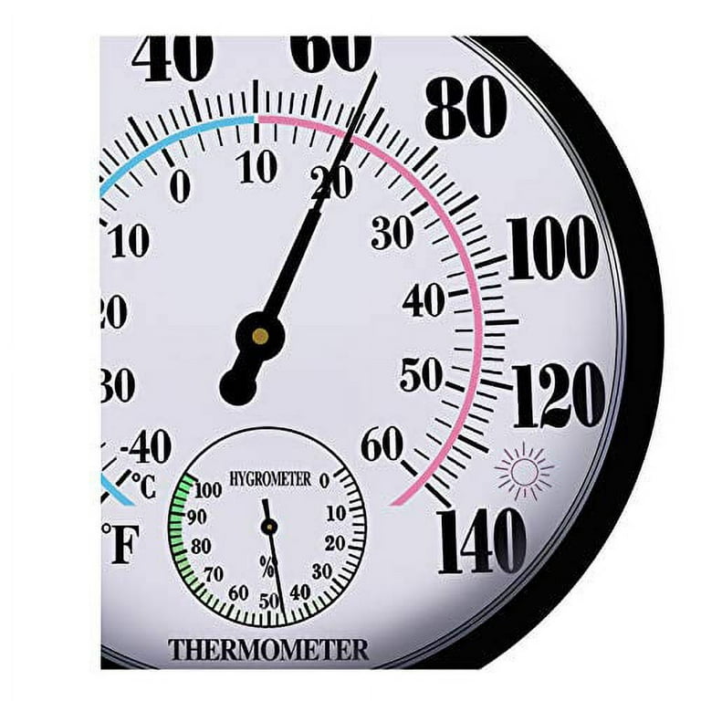 10.5 inch Indoor Outdoor Thermometer Large Numbers - Weather Thermometer Hygrometer Waterproof, No Battery Needed Outdoor Thermometers for Patio