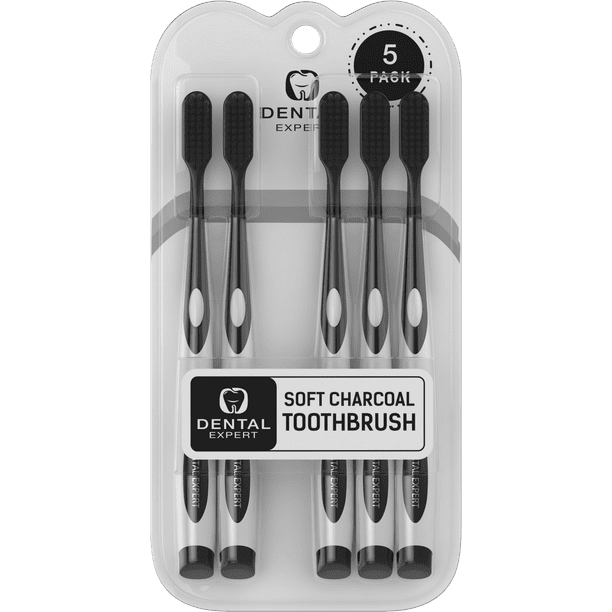 Dental Expert 5pack Charcoal Toothbrush Ultra Soft Black Bristle
