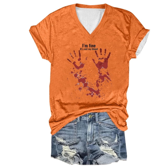 Tops Cortos para las Mujeres, Halloween Impreso V-Cuello Camiseta de Manga Corta, Tela de Imitación de Moda Casual