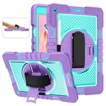 TJS for iPad 9th (2021) / 8th (2020) / 7th (2019) / Generation 10.2 Inch Case with Pencil Holder, Rotatable Hand Strap Kickstand Hybrid Heavy Duty Shockproof Protective Case (Purple)