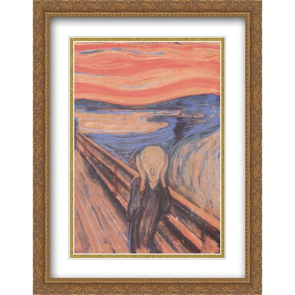 The Scream, c.1893 2x Matted 28x40 Large Gold Ornate Framed Art Print by Edvard Munch