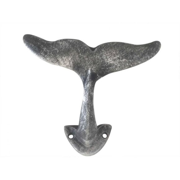 Antique Silver Cast Iron Decorative Whale Tail Hook 5"