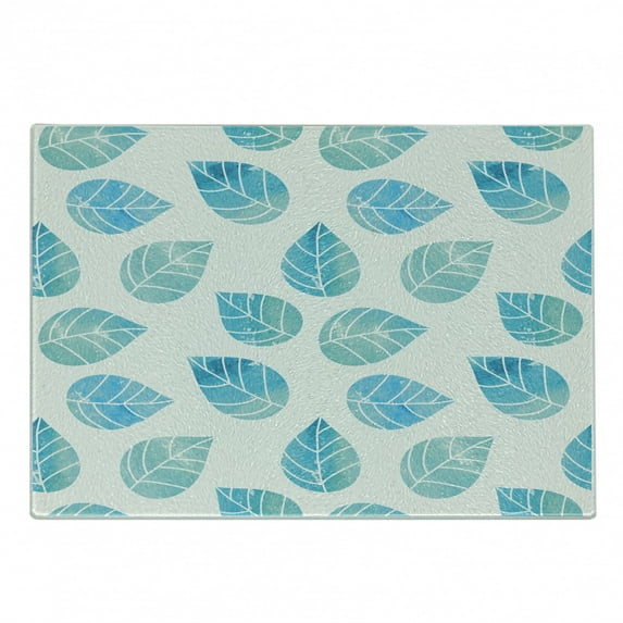 Watercolor Cutting Board, Fallen Forest Tree Leaves with Spring Inspired Color Scheme Deciduous Life Theme, Decorative Tempered Glass Cutting and Serving Board, Small Size, Aqua White, by Ambesonne