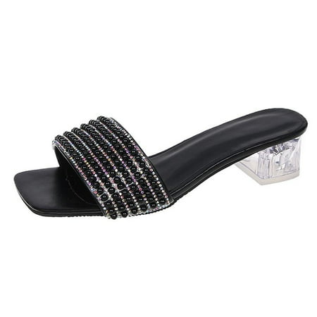 

Babysbule Womens Shoes Clearance Women s Shoes Transparent Mid Heel Rhinestone Fashion Women s Flip Flop Sandals