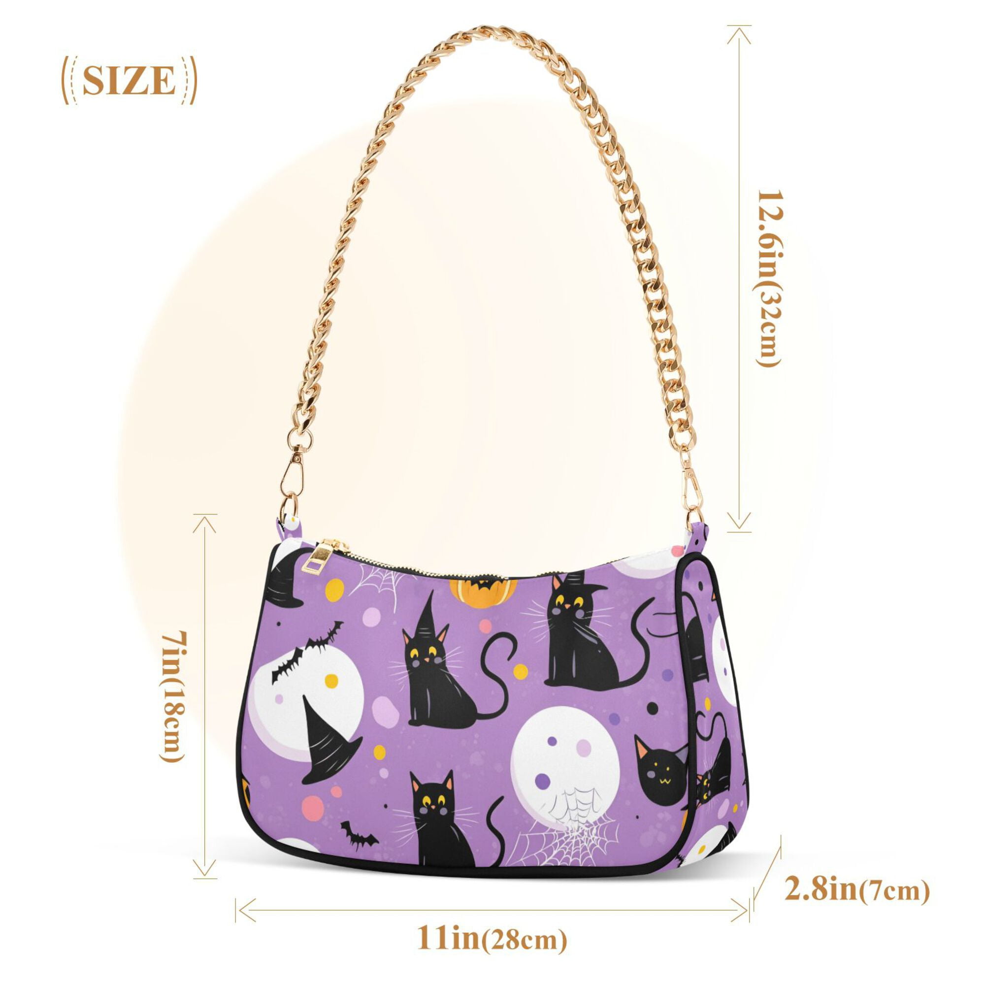 FORMRS Womens Shoulder Bag with Chain Strap Clutch Purse Cute Tote Handbag, Purple Halloween Pattern