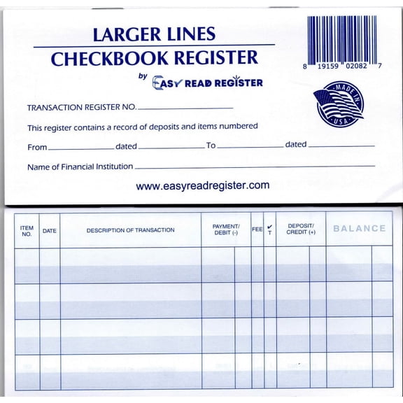 Easy Read Register Personal Checkbook, 10 Pack