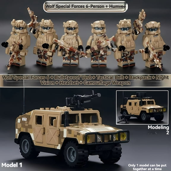 NWJ Military Building Block Set - Desert Special Forces Ghost Soldier with Jeep, Creative Assembly Toy for Kids