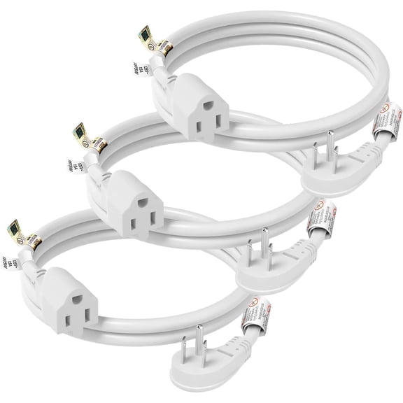 FIRMERST 14 AWG Flat Plug Extension Cord, 3 ft, 15 Amps, UL Listed, Indoor Use, 3-Pack