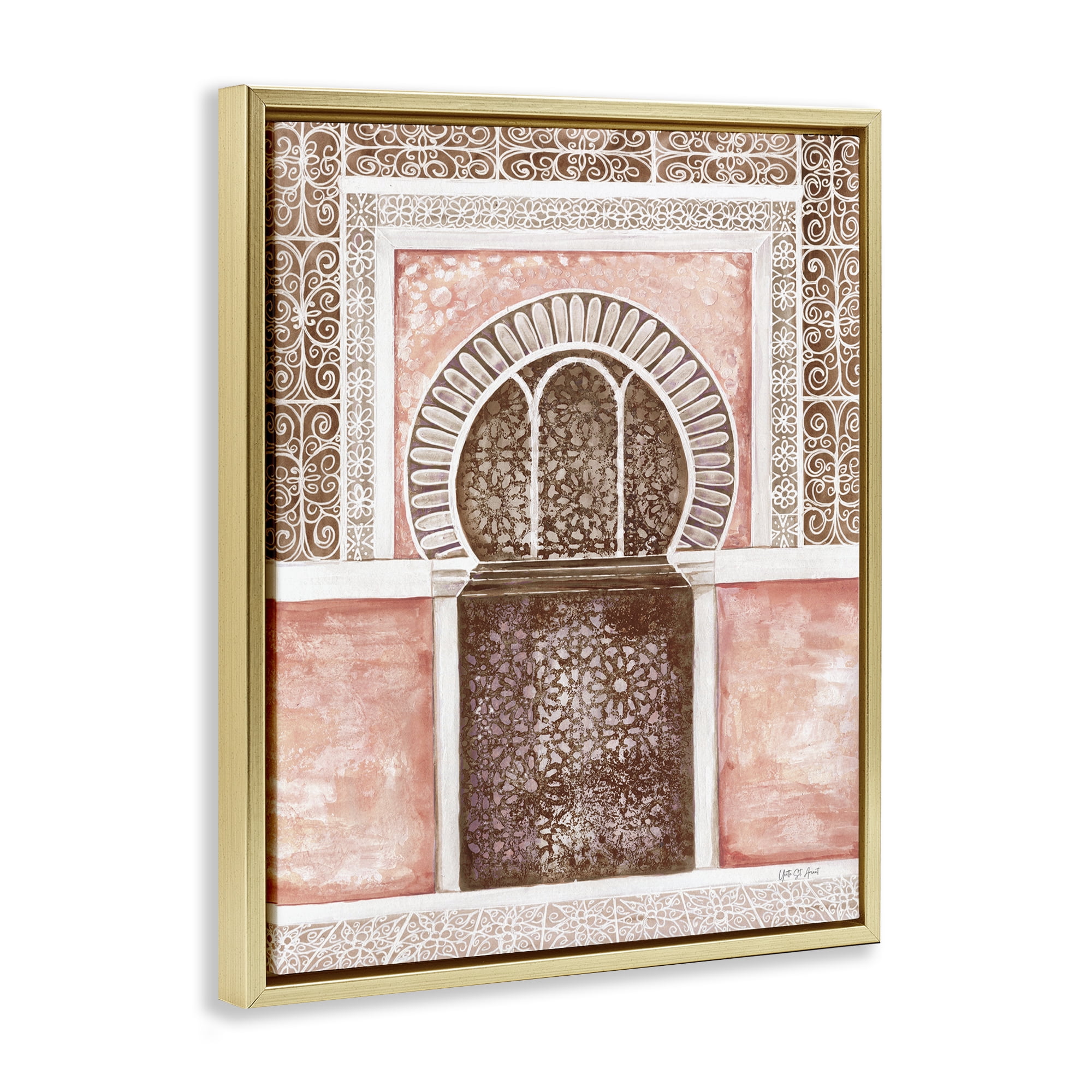 Stupell Industries Moroccan Tiled Alcove Town & City Painting Gold Floater Framed Art Print Wall Art, 17 x 21