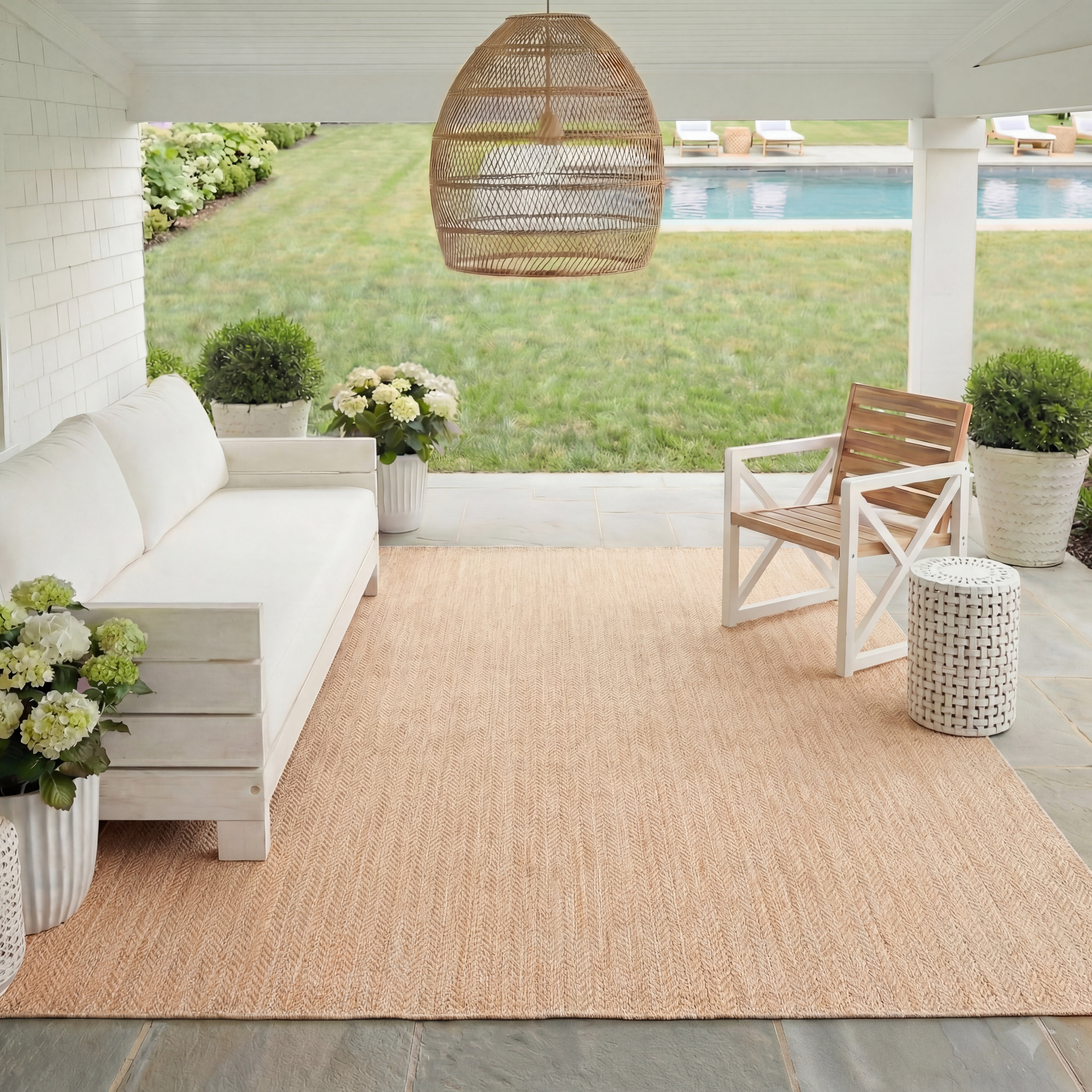 SAFAVIEH Courtyard Blazhe Chevron Indoor/Outdoor Area Rug, Natural/Cream, 10' x 14'