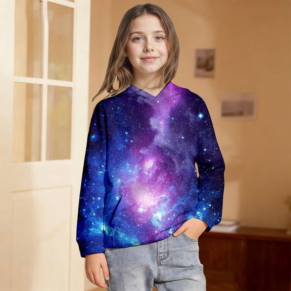 Sweatshirts for Boys Galaxy Print Cozy Pullover Hoodie Top Casual Style Boys Hoodies Size 3-4Y