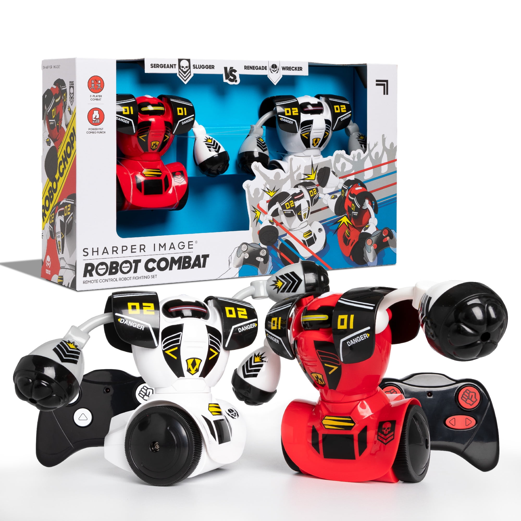 Sharper Image Remote Control Robot Combat Set, Multiplayer RC Toy for Kids, Robo Duel Game with Infrared Controllers, Challenge a Friend, Great Gift for Boys or Girls, Red & White