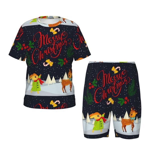 Balery Merry Christmas Elk Conjunto de Pijama Infantil de Manga Corta con Estampado – Ropa de Dormir de Algodón Suave-4X-Large