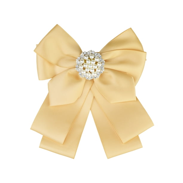 INSPIRE CHIC Broche de cinta para mujer con lazo, pin de uniforme escolar, corbata de cuello con cuentas amarilla