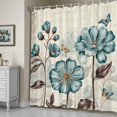 thumbnail image 5 of Rustic Flowers Shower Curtain, Spring Teal Tulip Butterfly Vintage Floral Newspaper Texture Waterproof Shower Curtain Set with 12 Hooks Lightweight Bath Curtains Fabric Bathroom Decor 72x84 Inches, 5 of 9