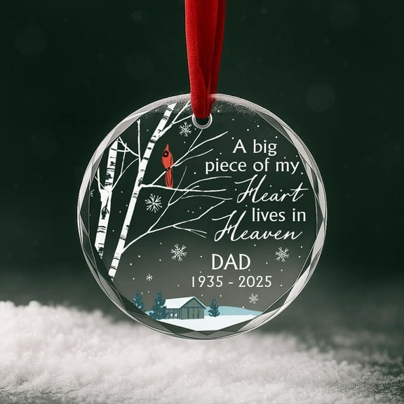 Personalized glass cardinal memorial ornament | memorial ornament; remembrance keepsake; in memory gift; sympathy Christmas ornament; loss of dad; bereavement decor