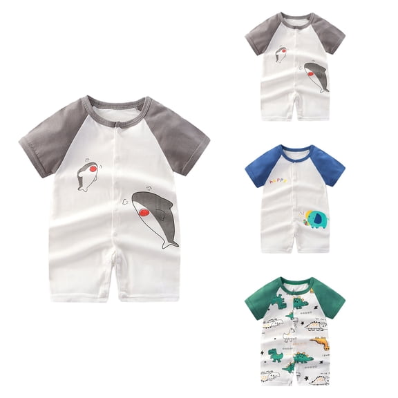 SROBPTY Newborn Boys Girls Rompers Print Short Sleeve Jumpsuit