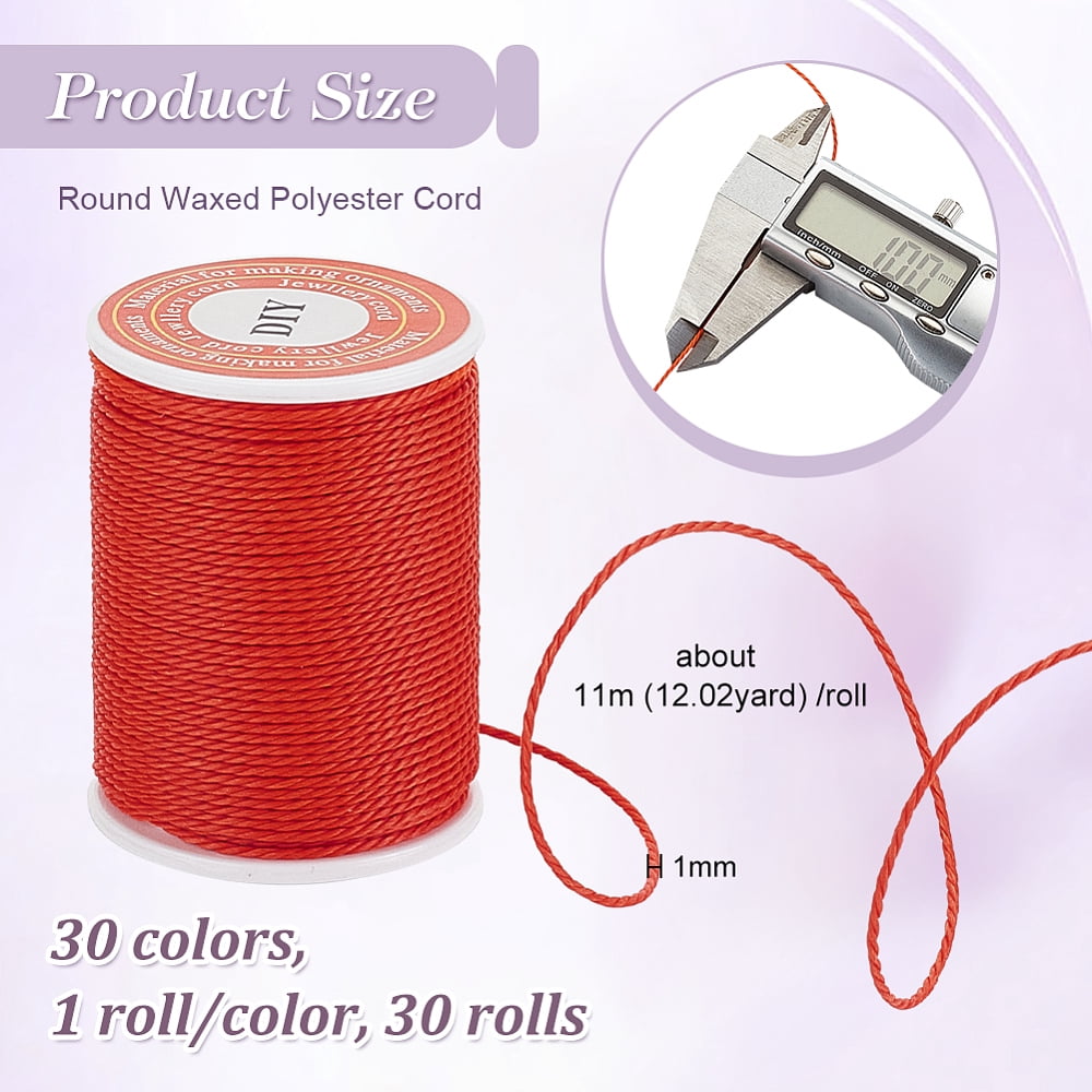 360 Yards/30 Rolls Waxed Polyester Cord 1mm Twisted Thread Sewing Waxed Stitching Thread Cord String for Bracelet Making Necklaces Jewelry Making