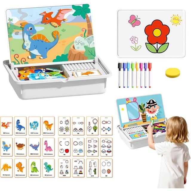 Magnetic Puzzle Learning Building Block Toys, Puzzle On The Front, Drawing On The Back, Enhances Creativity and Learning Portable & Easy Storage