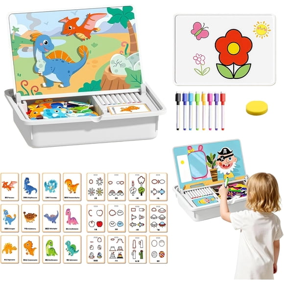 Magnetic Puzzle Learning Building Block Toys, Puzzle On The Front, Drawing On The Back, Enhances Creativity and Learning Portable & Easy Storage
