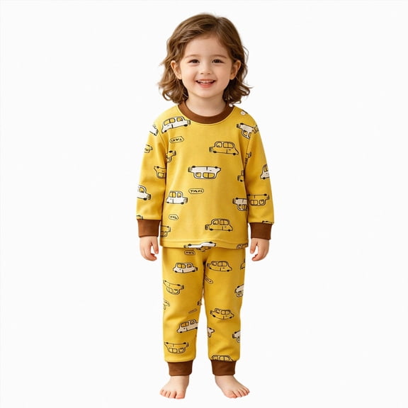 masbird Toddler Girls Boys Pajamas Cotton Kids Cute Graphic 2 Piece Cute Graphic Pjs Fall Winter Sleepwear Clothes Sets 6-24 Months 2t 3t 4t 5t 6t 7t 8t 9t Children(Yellow,1-2 Y)