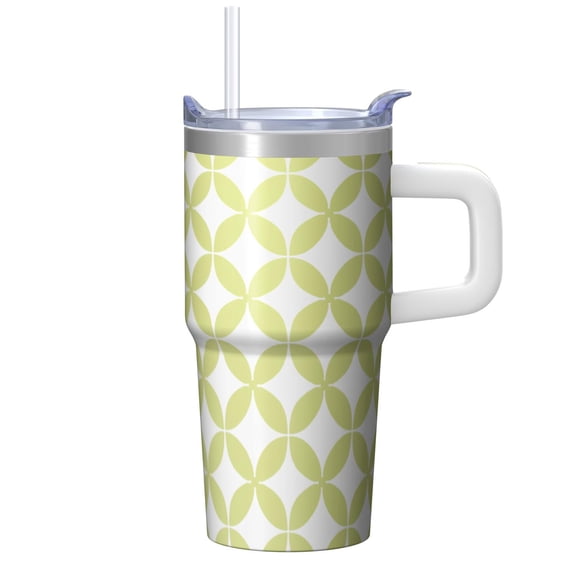 20oz Insulated Travel Cup Stainless Steel With Handle Geometric Double Wall Leak Proof Tumbler Comes With Straw Lid