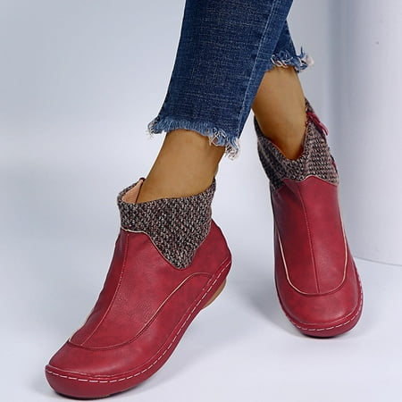 

Zunfeo Women Ankle-High Boots- Solid Classic Elegant Boots Fashion Warm Low-heeled Pointy Toe Boots Christmas Gifts Clearance Red 6
