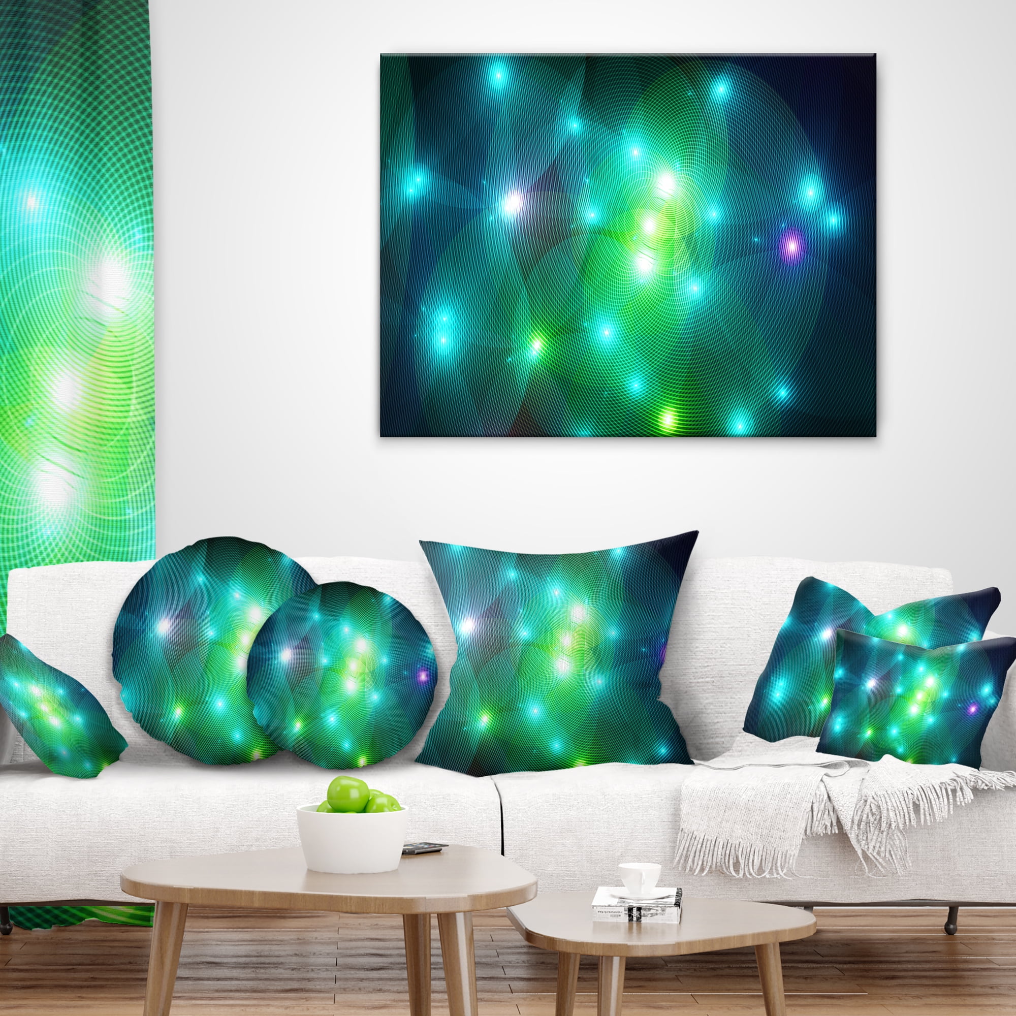 Designart Multi Color Fractal Lights in Fog - Abstract Throw Pillow - 18x18
