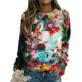 thumbnail image 4 of Camiseta de manga larga con cuello redondo y estampado de flores informal a la moda para mujer Fridja  bvmnju2114, 4 of 6