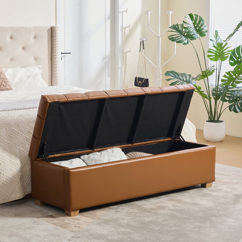 AISWORD60.2"W Upholstered PU Storage Bench,Tufted Flip-Top Ottoman for Living Room, Bedroom, Entryway