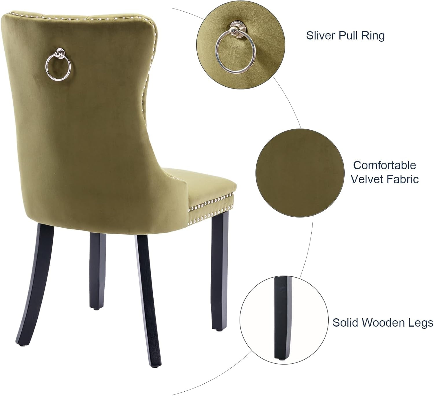 MOONMISS Dining Chairs 2-Pcs Set, High-end Velvet Upholstered Accent Chairs Button Tufted Dining Chairs with Back Ring Pull and Nailhead Trim,Olive