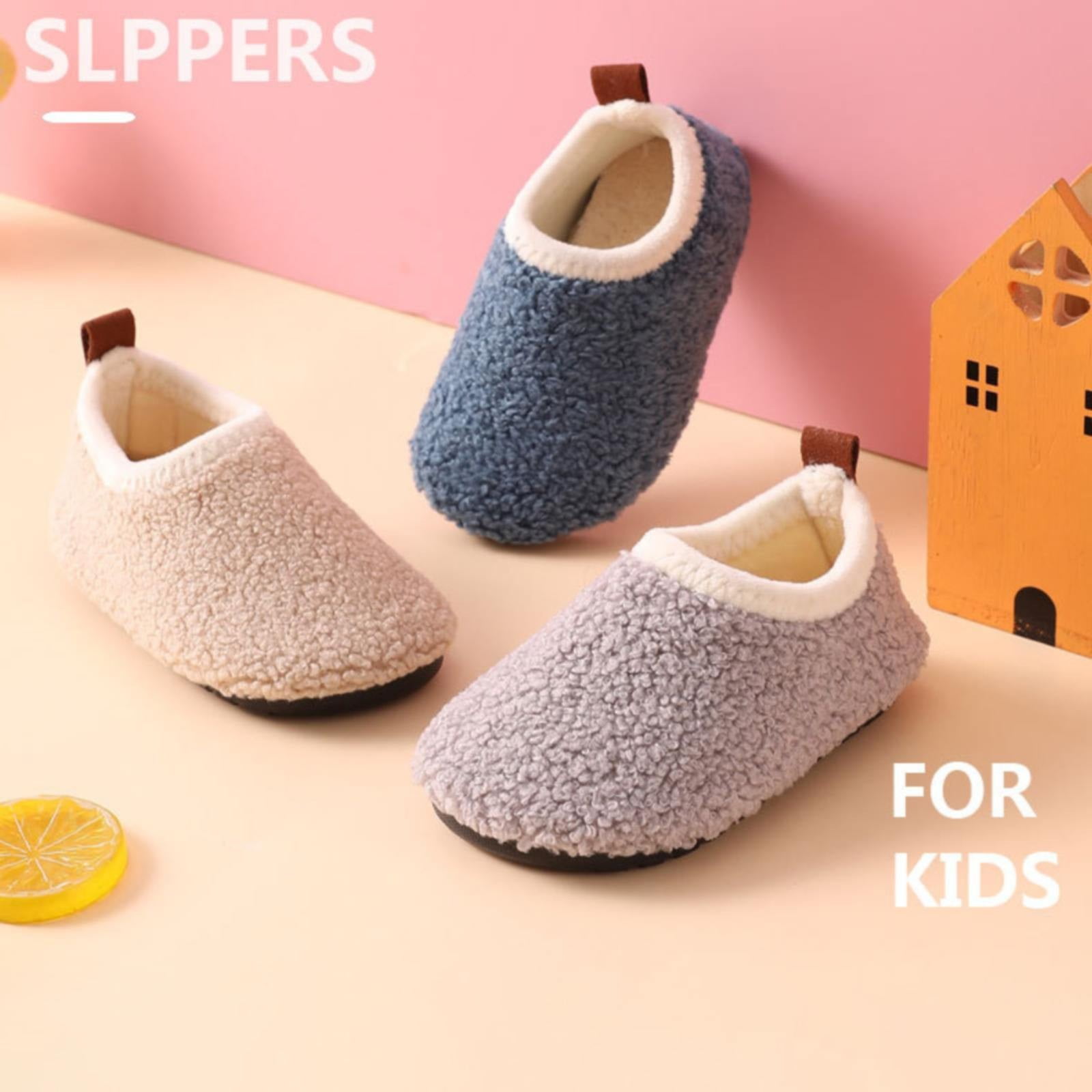 Kids' Fuzzy Fleece Indoor Slippers, Non-slip Warm House Shoes for Toddler Boys & Girls Beige 25