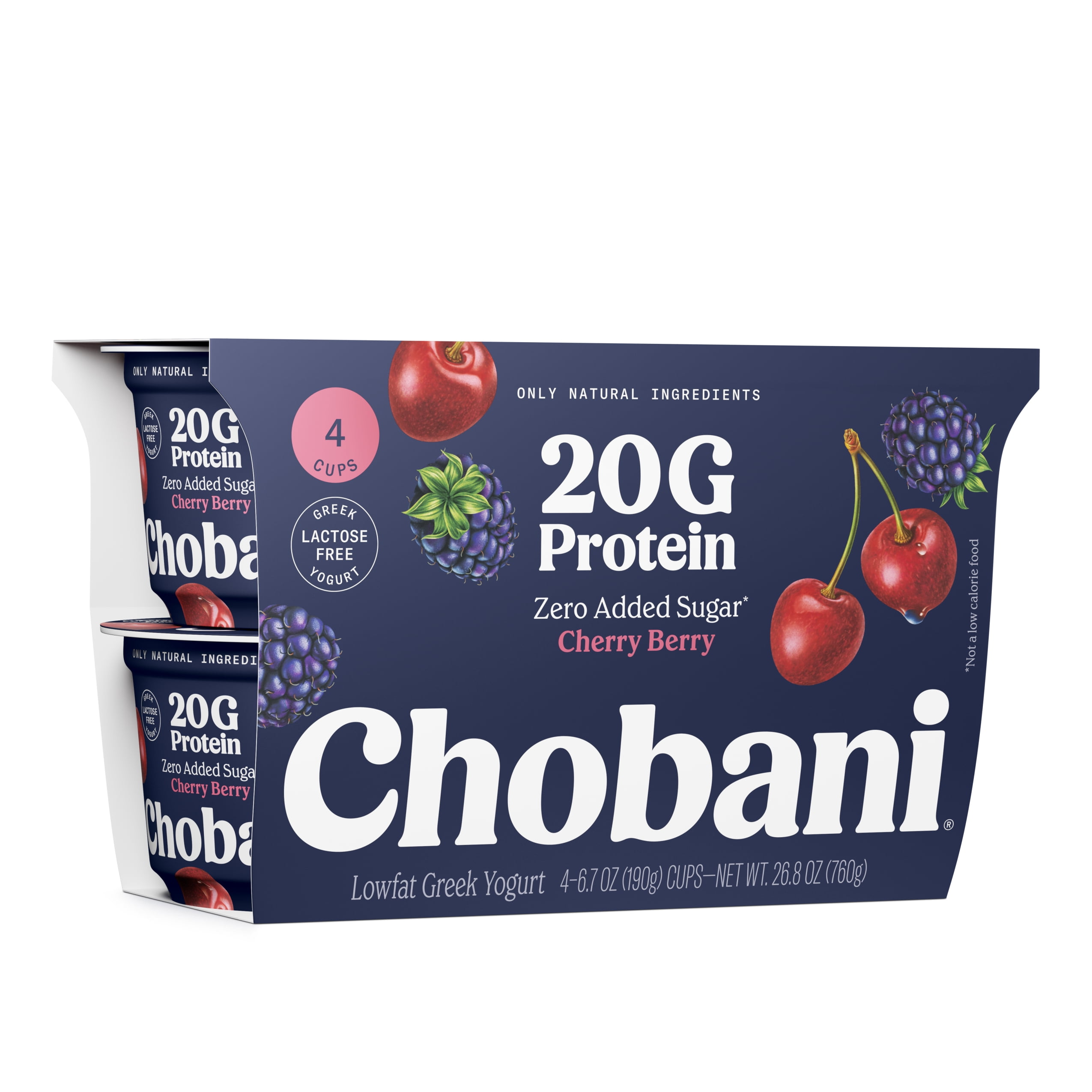 Chobani 20G Protein Low-Fat Greek Yogurt Cherry Berry 6.7oz 4 Pack