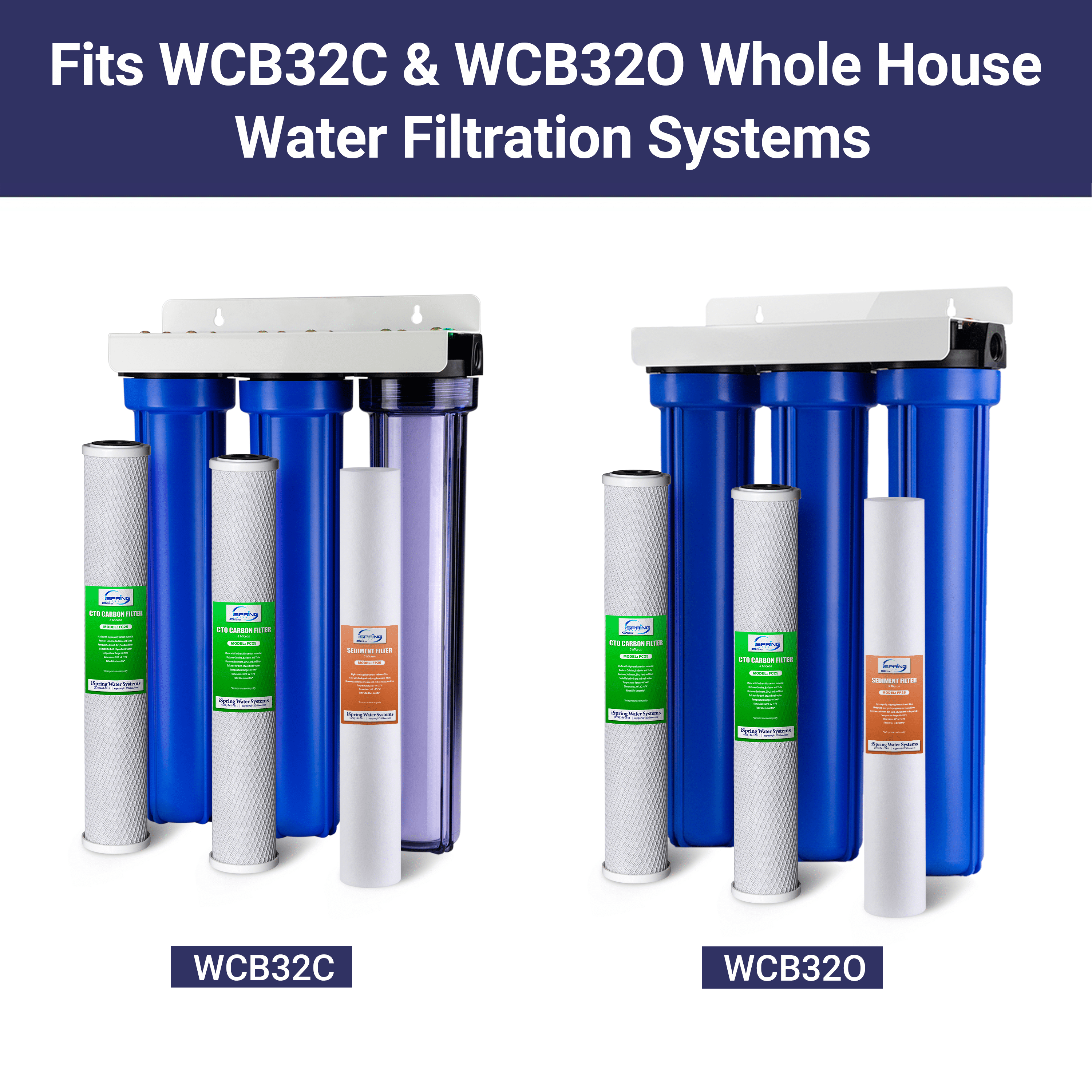 iSpring F3WCB32 20X2.5-In Replacement Cartridges for WCB32O/WCB32C and RCB3P Water Filtration System