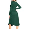 thumbnail image 4 of MLANM Women Long Sleeve Polka Dot Casual Modest Work Midi Knee Length Dress with Pocket, XL Dark Green, 4 of 6