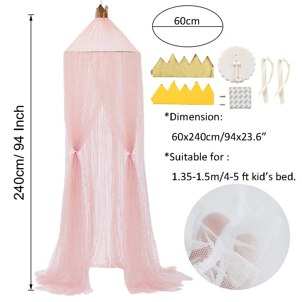 CAILDANL Bed Canopy for Girls - Princess Bed Canopy Mosquito Net Nursery Play Room Decor Dome Premium Yarn Netting Curtains Baby Game Dream Castle, Pink