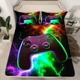 thumbnail image 2 of Manfei Game Queen Sheet Sets,Modern Gamepad Controller Flat Sheet,Multicolor Lightning Queen Fitted Sheet For Boy,Microfiber Room Decor,4-Piece, 2 of 7