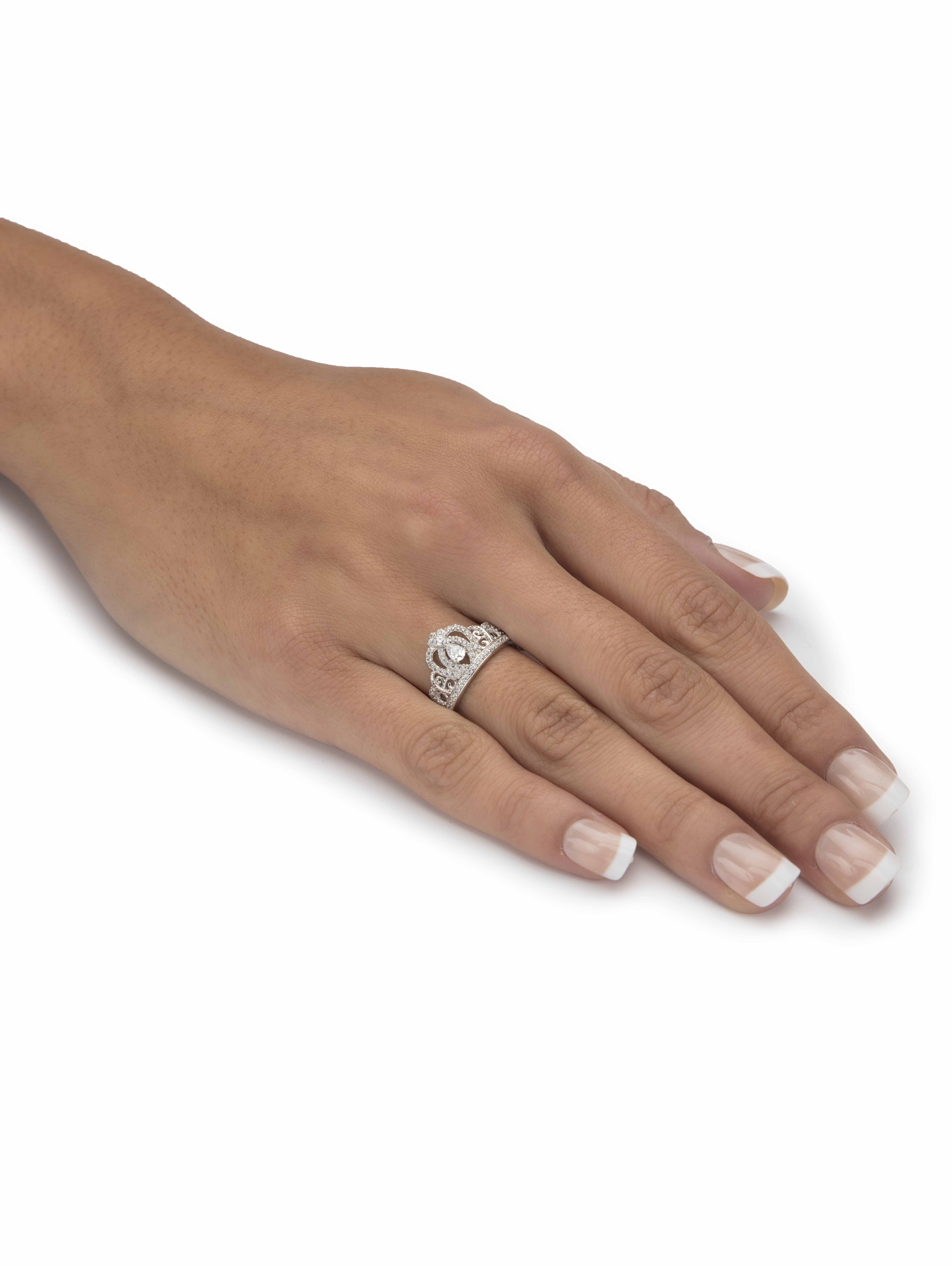 PalmBeach Jewelry Pear-Cut Cubic Zirconia Crown Ring .51 TCW in Gold-Plated or Sterling Silver