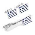 thumbnail image 1 of Set de gemelos y broches para corbatas con bandera griega para hombre, chapado en plata, 1 of 3