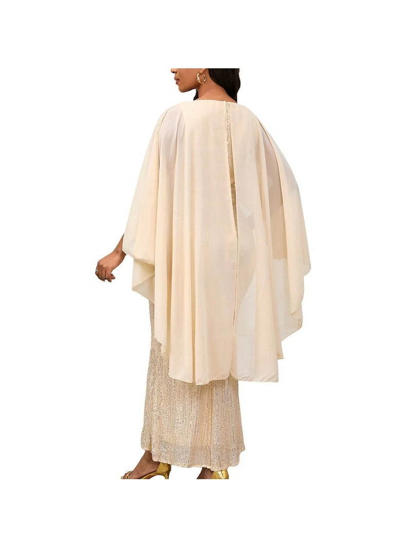 Women's Long Length Sequin Chiffon Beaded Capelet Dress, Formal Gown Party  dress - Walmart.com