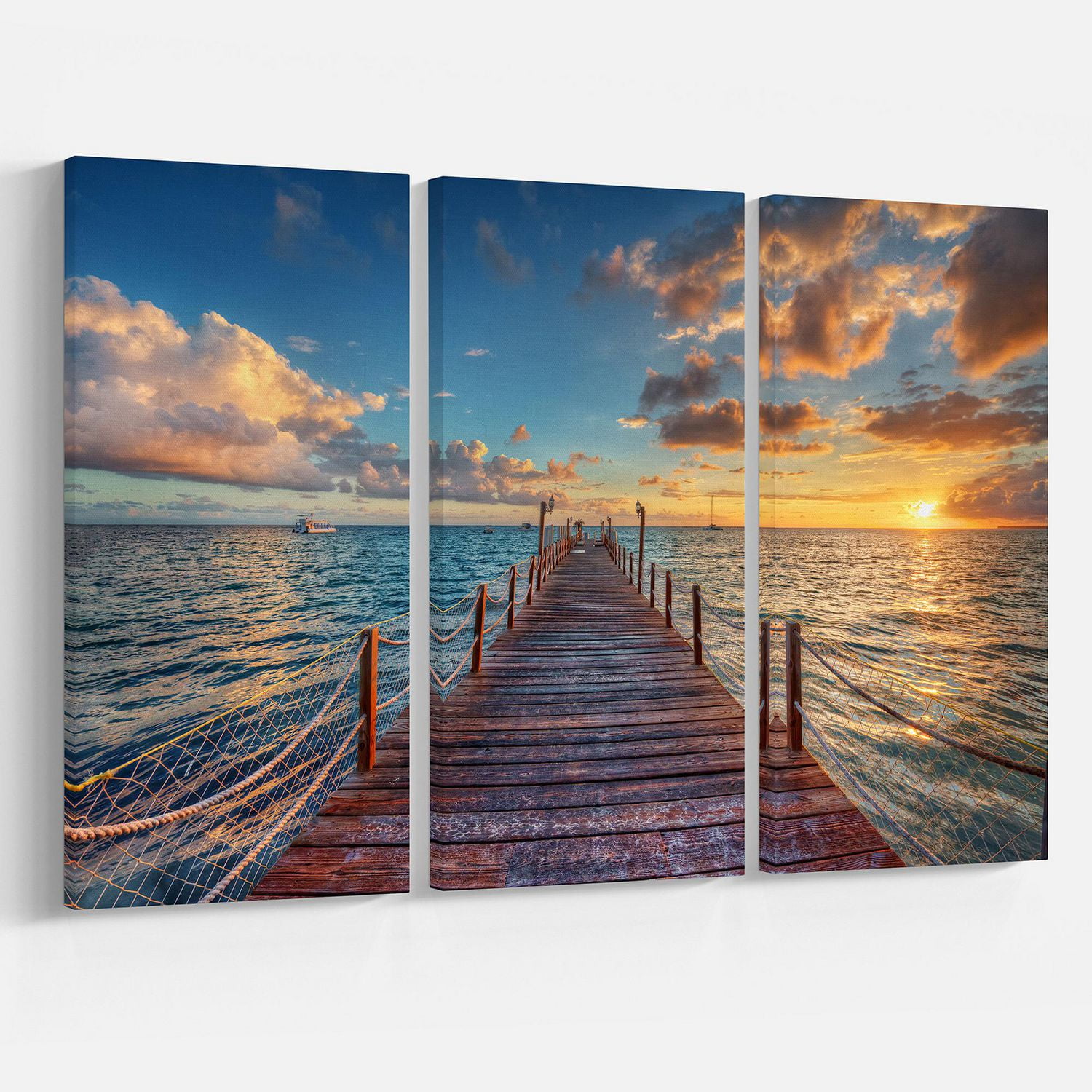 Designart Brilliant Sunrise over Sea Pier Canvas Wall Art
