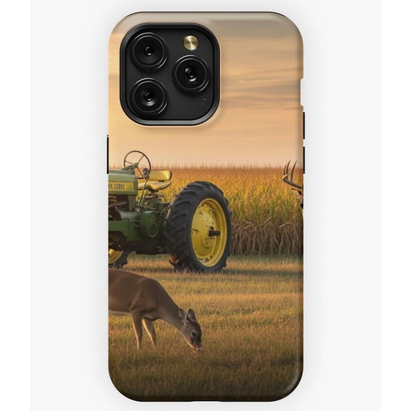 John Deere and Whitetail Deer Hunting Farming A1713 Phone Case for iPhone 11 to 17 Pro Max
