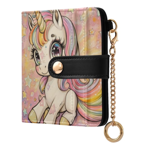 Qxltty Pretty Unicorns Ladies Wallet Rfid Slim Thin Compact Credit Card Women Wallet Zipper Coin Pocket and ID Window for Female Gifts