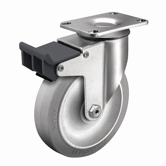 Colson Plate Caster,Swivel,Rubber,5 1/8"H 2.04256.445 BRK5